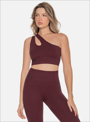 Top deportivo color vino tinto para mujer, marca BABALÚ, referencia 110683, vista frontal. Compra al por mayor en int.babalu.com.co en USD.