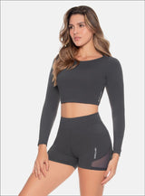 TOP DAMA MANGA LARGA ESPALDA ABIERTA CON SESGO ENTRE CRUZADOS