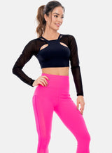 TOP DEPORTIVO MUJER MANGA LARGA CON CORTES EN TELA SEMI TRANSPARENTE TALLA S - M