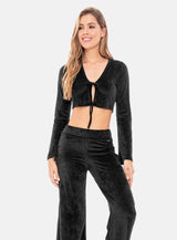 TOP DEPORTIVO MUJER MANGA LARGA DE ANUDAR EN FRENTE EN TELA TIPO GAMUZA TALLA S - M - ¡PRECIO ESPECIAL!