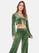 TOP DEPORTIVO MUJER MANGA LARGA DE ANUDAR EN FRENTE EN TELA TIPO GAMUZA TALLA S - M - ¡PRECIO ESPECIAL!