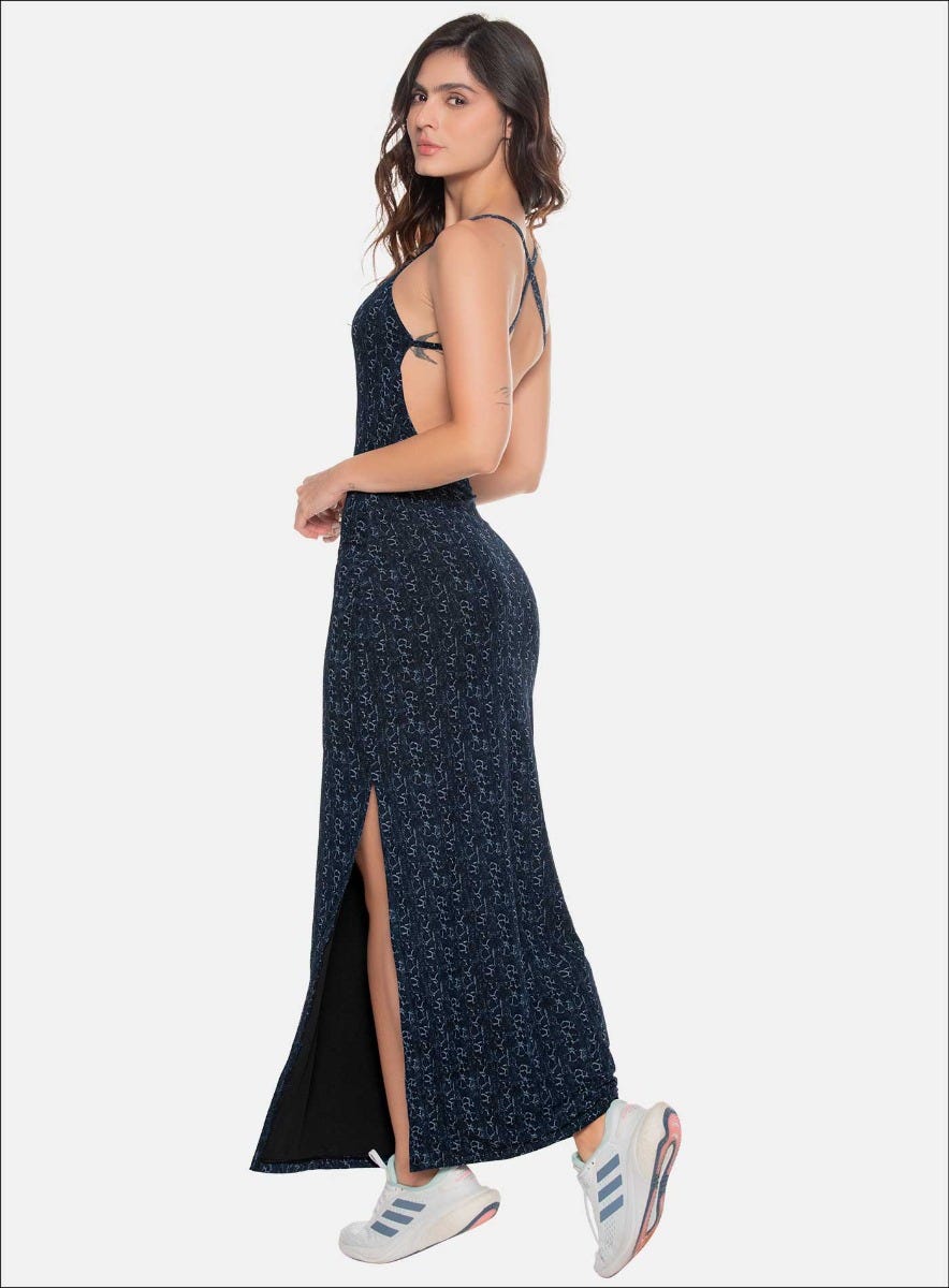 VESTIDO LARGO EN MALLA SULIMADO ANIMAL PRINT CON ESCOTE EN ESPALDA CARGADERA CRUZADA ABERTURA AL LADO IZQUIERDO